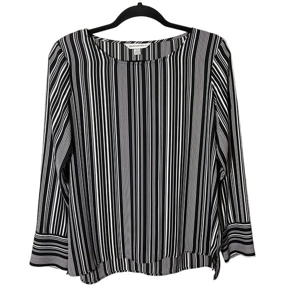 Counterparts Large Black/White Striped High/Low Hem Long Sleeve Tunic Blouse Top - Picture 1 of 6